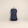 A men's short-sleeved T-shirt and trousers set with dark blue bamboo leaf pattern Application Scenario